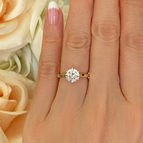 2.25 ctw Round Accented Solitaire Ring - 10k Solid Yellow Gold, Sz 5.5 or 6.5