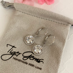 4 ctw Round Dangle Halo Earrings - 50% Final Sale