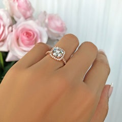 2.25 ctw Square Halo Ring - 10k Solid Rose Gold, Sz 5 or 8