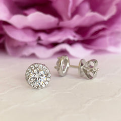 1 ctw Round Halo Stud Earrings