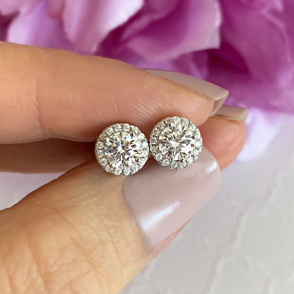 Diamond-Accent Sterling Silver Round Halo Stud Earrings - Walmart.com