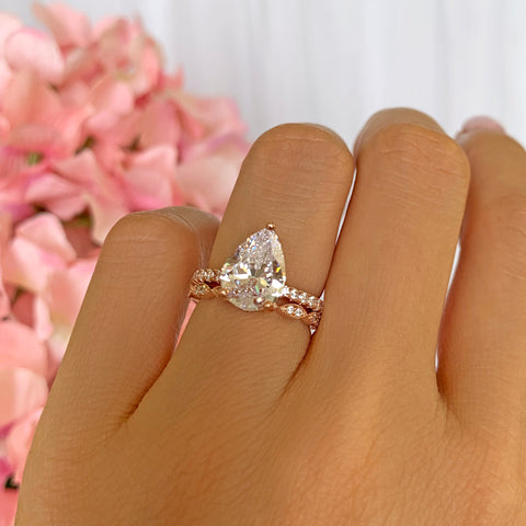 2 ct Pear V Style Solitaire Ring