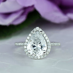 2.5 ctw Pear Halo Ring - 10k Solid White Gold, Sz 6-7