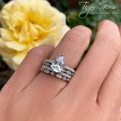 2 ctw Pear Accented Solitaire Set