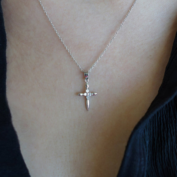 4 Stone Small Cross Necklace