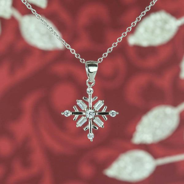 8 Stone Art Deco Snowflake Necklace